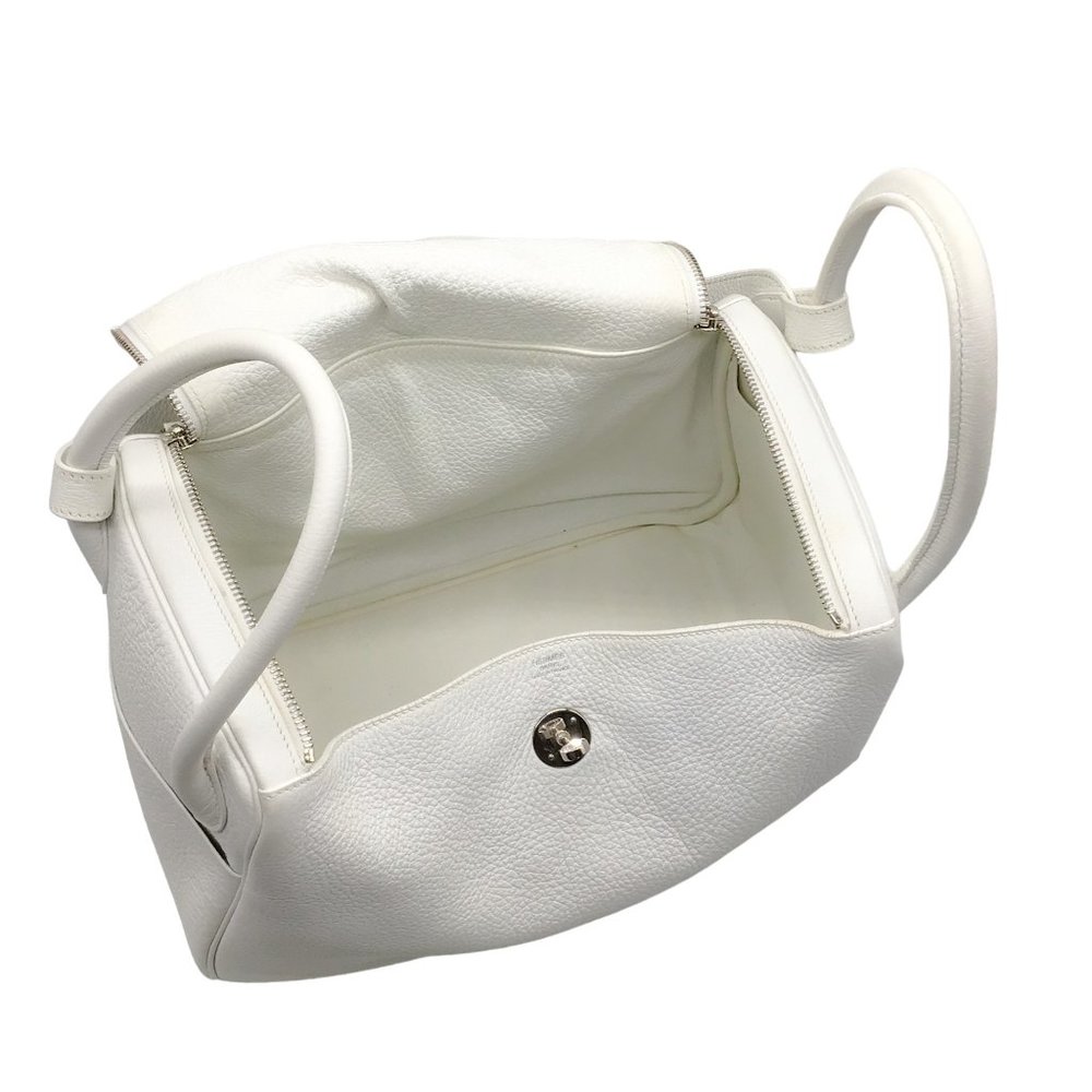 HERMES WHITE 2007 TOGO LEATHER LINDY HANDBAG - Picture 6 of 12